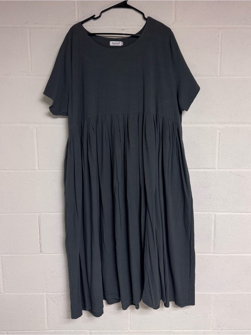 Grey Anysize Short-Sleeve Midi Dress